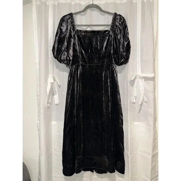 J Crew Puff-Sleeve Velvet Dress Button Down‎ Dark Gray NWT Size 4 - Picture 6 of 9